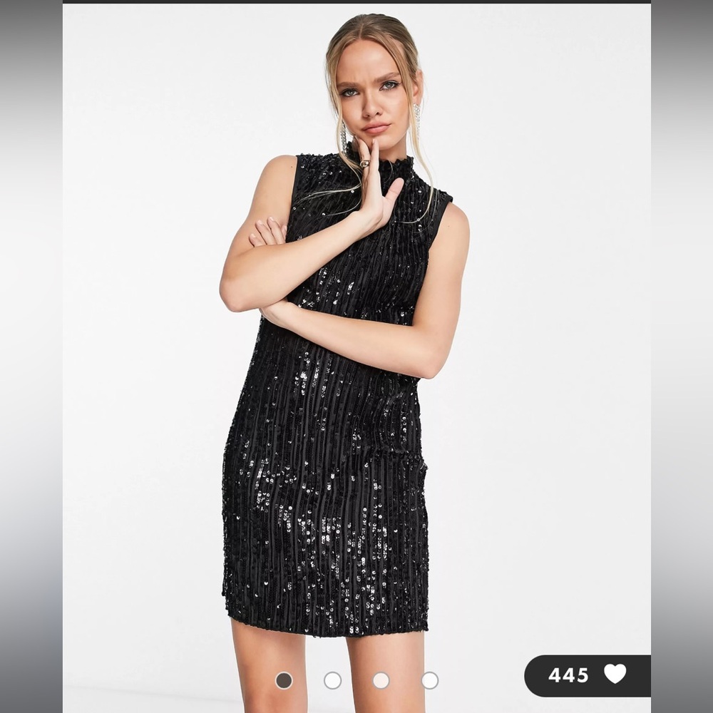 ASOS DESIGN Sequin High Neck Minidress in Black